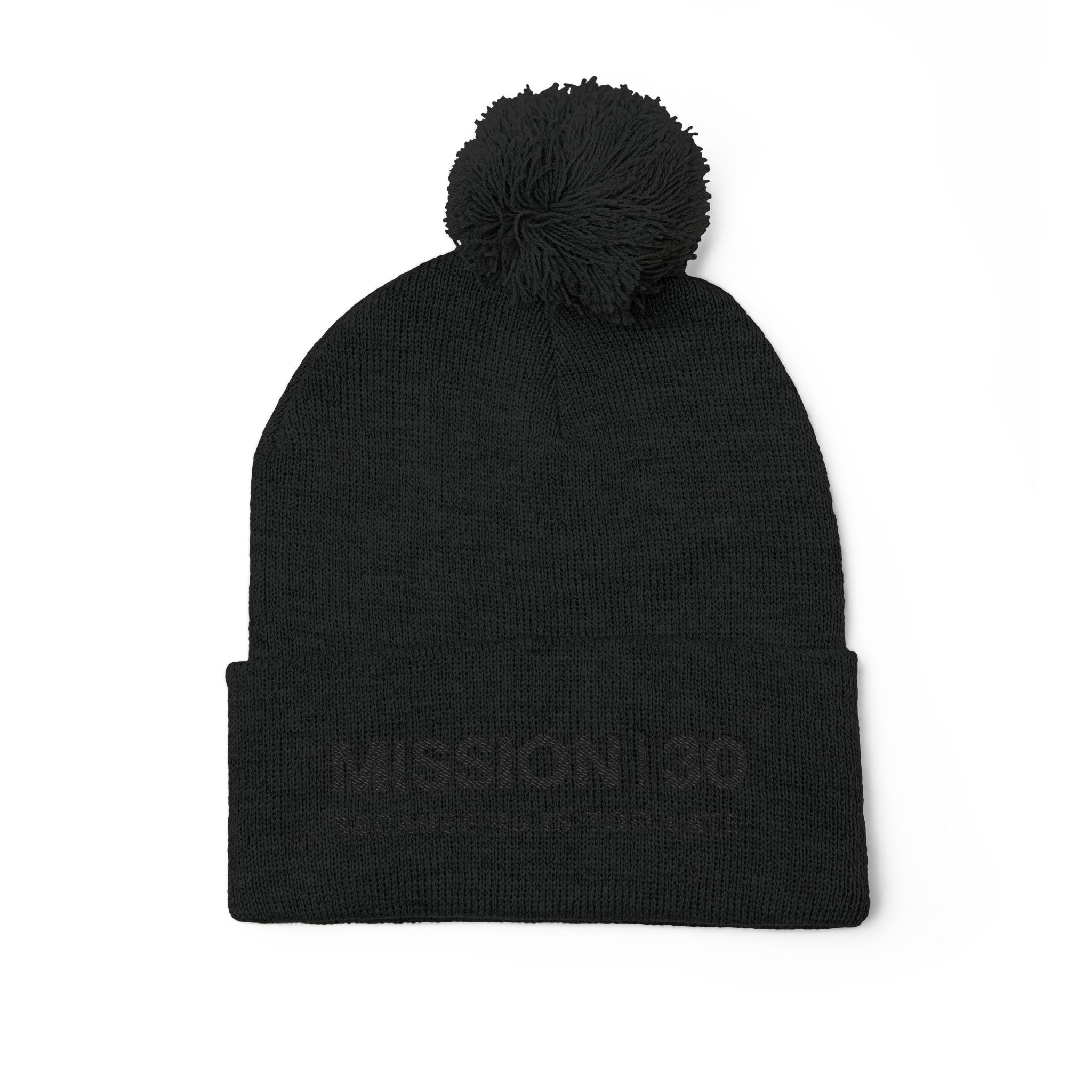 Mission 30 Embroidered Pom-Pom Beanie — "Because 40 Is Too Late" Knit Cap