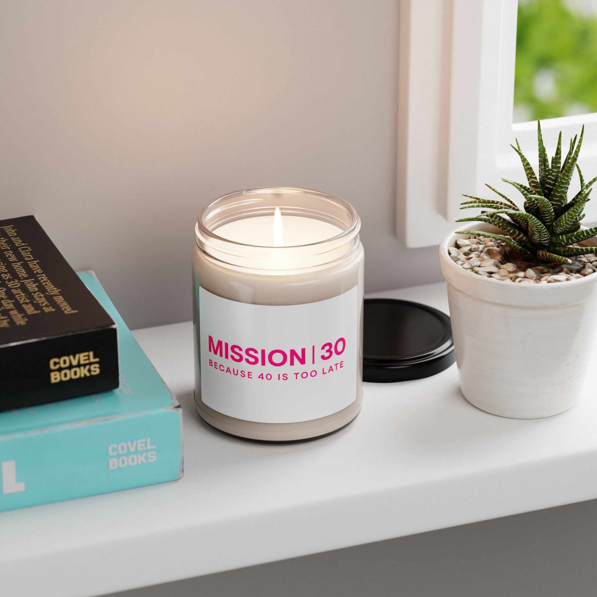 ‘Mission 30’ Scented Soy Candle — 9oz Birthday Candle, “Because 40 Is Too Late” Gift