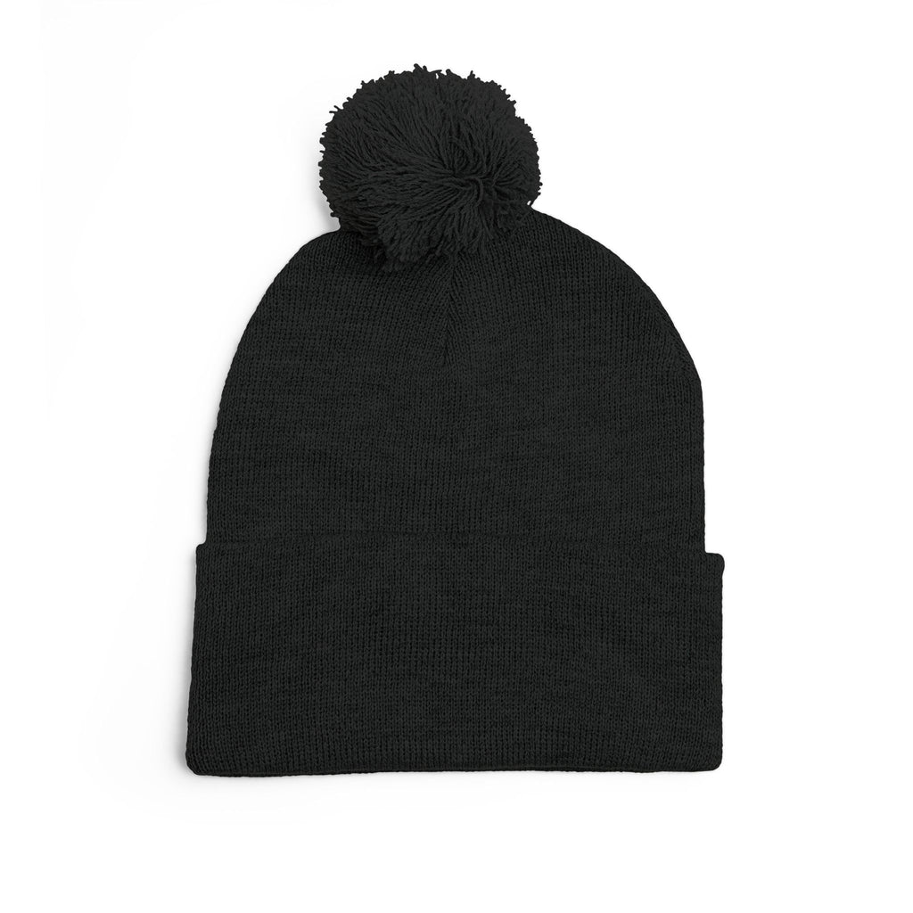 Embroidered Pom-Pom Beanie White Writing — "MISSION | 30" Because 40 Is Too Late