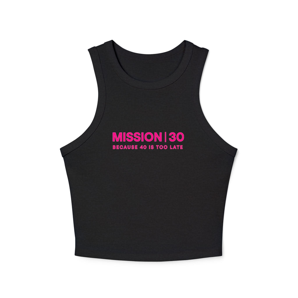 Racer Tank — "MISSION | 30" Pink Graphic Cropped Tank Top