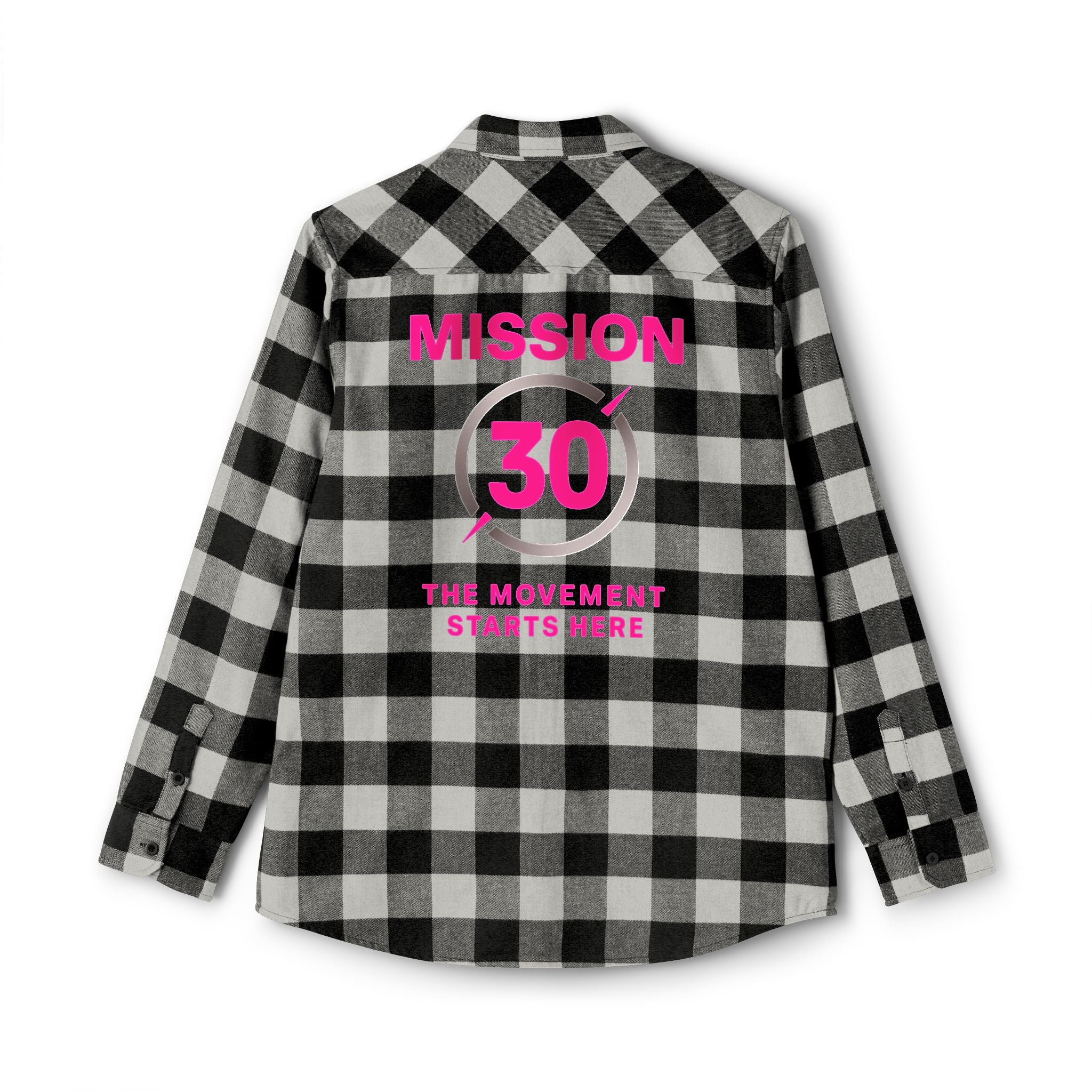 Mission 30 Flannel Shirt — Pink Logo Plaid Button-Up
